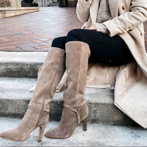 Vince Camuto Shoes - Vince Camuto Caidy Tan Taupe Suede Tall Heeled Boots size 7.5